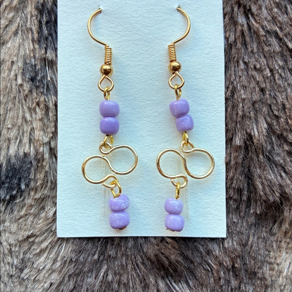 Gold and Purple Beaded Infinity Earrings - Picture 10 of 11
